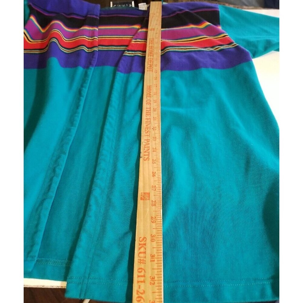 Chaus Vintage Womens Knit Cardigan Sweater Teal Striped Open‎ Front Size 2X - Picture 9 of 10
